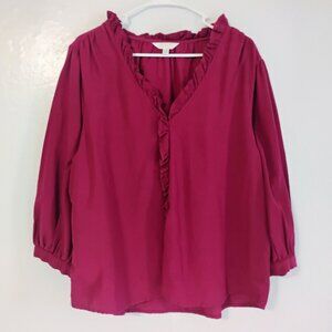 LC Lauren Conrad XXL Pink Ruffle V Neck Blouse